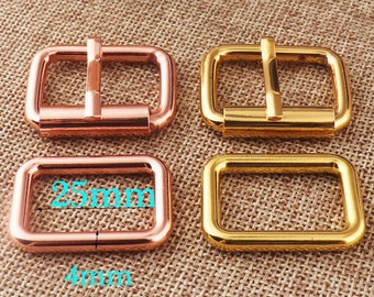 8 pcs 25mm Center Bar Buckle and Rectangle Rings,1" gold/rose gold Belt Strap Fasteners Adjuster Buckles,Square Rings Rectangular Wire Loops