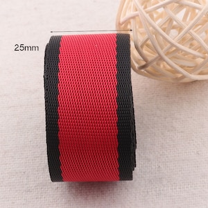 1&quot;(25mm),Red Smooth Striped Webbing Ribbon Black Edge Bag Purse Straps Totes Belts Tape Bag Handle(WB0262)