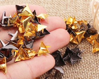 100 PCS Gold/BlackTriangular Nailhead Rivet Studs,nailheads spots Fastener Brads Prong Leather Craft Rivet, Rapid Rivet- 3/8"(zd1003)