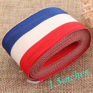 1 -10 yards 1.5 inch Webbing,White Blue Red Striped Soft Webbing,Webbing By the Yard,Polyester Webbing,Webbing Strap,Belt Webbing-Wholesale