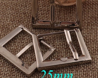 5 pièces boucle argentée, boucle de la barre centrale, attaches de sangle de boucle boucle de ceinture, boucles carrées de 2,5 cm, boucle de sac boucle de chaussure sangles-gros-25 mm(197)