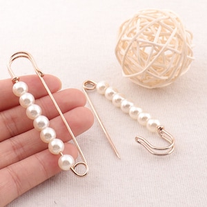 Large Gold Safety Pins With White Bead,Metal Stitch Markers Brooch Bar Safety Pins Fasteners Jewelry Craft Supply-3.12&quot;(78mm)(8024)