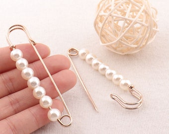Large Gold Safety Pins With White Bead,Metal Stitch Markers Brooch Bar Safety Pins Fasteners Jewelry Craft Supply-3"(75mm)(8024)
