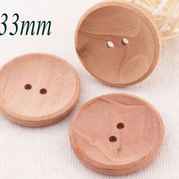 10 pcs boutons en bois, boutons en bois de forme ronde clip pour bouton en bois, bouton de chemise boutons de couture bouton crochet-33 mm (wd264)