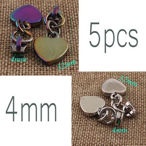 5 Heart Rainbow/Silver Head Zipper Slider Puller,4mm Long Pull Zipper Heads,Zipper Slider,Handbag Hardware,Handbags Craft Projects