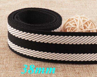 Fettuccia jacquard da 38 mm, fettuccia bianca nera, fettuccia in cotone, tracolla per borsa, tracolla per borsa, tracolla per borsa, maniglia per borsa in tela (WB905)