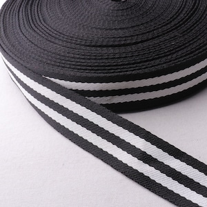 1 1/4 &quot; (32mm)Cotton Webbing,Black white Stripe Soft Webbing,Purse Strap Thick Canvas Cotton Belt Handle,1yard-5yards(WB21)