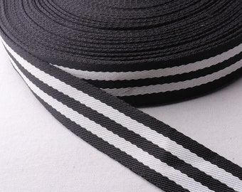 1 1/4 " (32mm)Cotton Webbing,Black white Stripe Soft Webbing,Purse Strap Thick Canvas Cotton Belt Handle,1yard-5yards(WB21)
