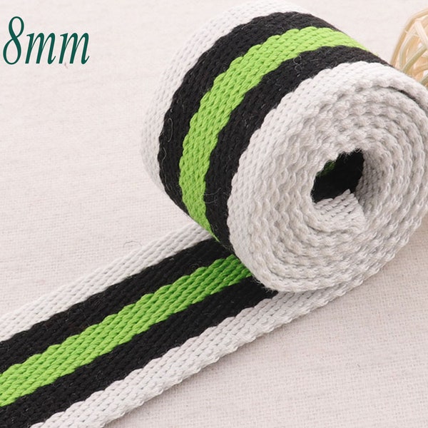 White Black Green Twill Striped Cotton Webbing,Heavy Weight Bag Purse Tote,Straps Totes Belts Strap Tape Bag Handle-1 1/2"(38mm)(WB223)