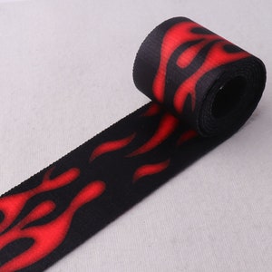 Webbing 2&quot;(50mm) Red Black Smooth Soft Webbing with flame Pattern Purse Bag Handbag Dog Collar Hat Belt Woven Belt By the yard(WB0126)