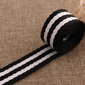 Striped Cotton Webbing,Black White 1 inch Webbing,Ribbon,Key Fobs,Purse Straps,Belt Webbing,Webbing Strap,Handle Belting,Dog Collar(WB497)
