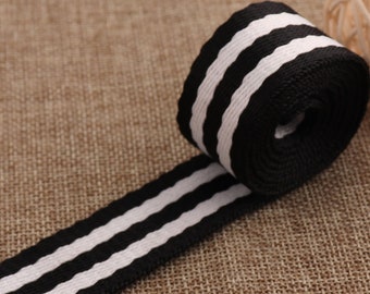 Striped Cotton Webbing,Black White 1 inch Webbing,Ribbon,Key Fobs,Purse Straps,Belt Webbing,Webbing Strap,Handle Belting,Dog Collar(WB497)