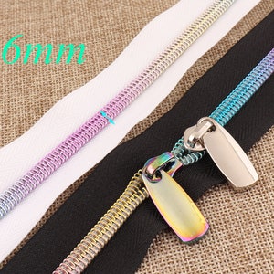 5 YARDS -5 PCS Rainbow Nylon Coil Zippers/Zipper Head,Black/White Edge,for Colorful purse nylon dress bag-5# (Zip01)