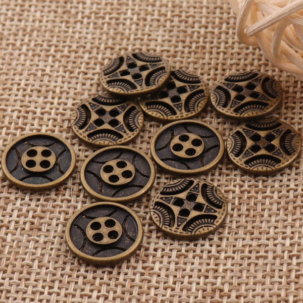10 Plated Metal Buttons Connector 1/2"(12mm)Antique Bronze Round 4 Holes Buttons Jewelry Coat Sweater Clothing Leather Crafts(B03)
