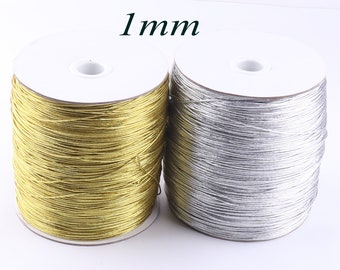 1 mm Silver/Pale Gold Nylon Coated Round Cord,Stretch Beading String,Round Rope,For Gift wrapping, wedding(rp17)