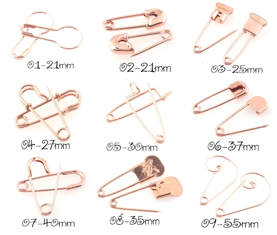 21mm-55mm Safety Pins MINI Rose Gold Safety Pins Jewelry Necklace Brooch  Gourd Shape Safety Pins Assorted 50 Pcs 