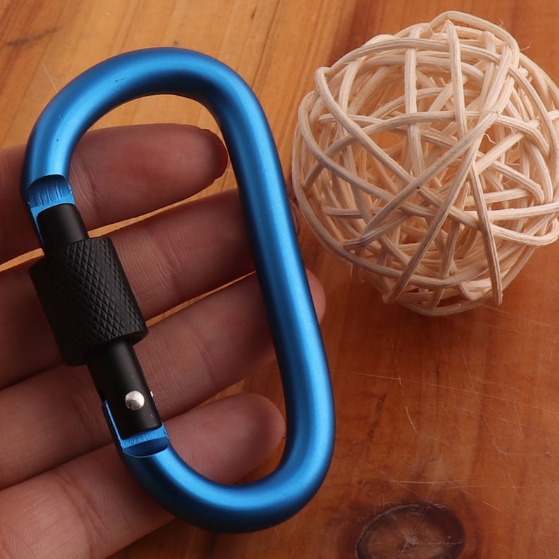 D Carabiner clip Large Keychain,Key Chain Rock Climbing keyring fathers day Coordinate keychain-6 pcs 77mm Blue Aluminum Carabiners