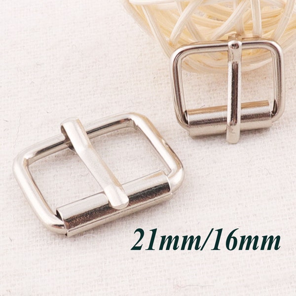 20 pcs Silver Strap Buckle Fasteners Belt Buckle Square Center Bar Buckles Bag Luggage Shoes Watch Straps-5/8"/3/4"(16mm/21mm)(1430)