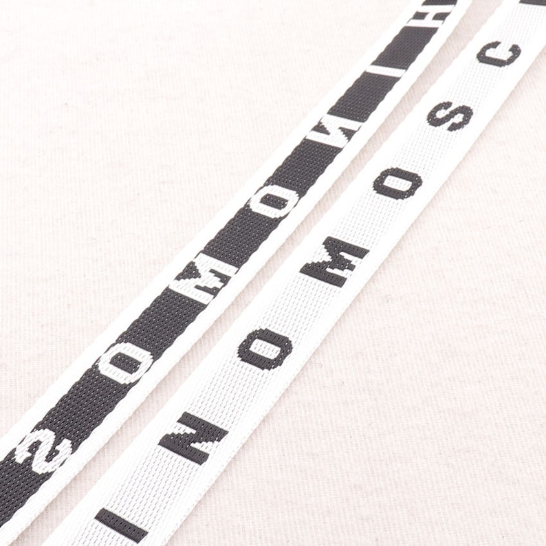 White Black Striped Webbing LettersMOSCHINOSmooth Ribbon White Edge Totes Belts Tape Bag Handle Bag Purse Straps 34 WB0285 20mm