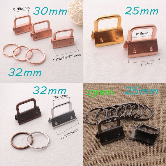 50 pcs Key Fob Hardware,25mm/32mm Rose Gold/Gold/Silver/Copper/Black Key  Fobs Hardware with Key Rings,Webbing Ribbon Wristlets Key Chains(KF
