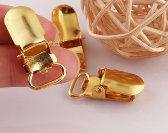 20 Pcs Gold MINI Suspender Clips,Suspenders Clips DIY Pacifier Clip,10mm Metal Rectangle Pacifier Clip,Pacifier Holders(su10)