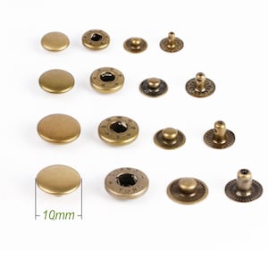 50 PCS Antique Bronze Snap Buttons 10mm Snap Fastener Leather Rapid Button,Snap Button Set,Round Square,Metal Plated Button