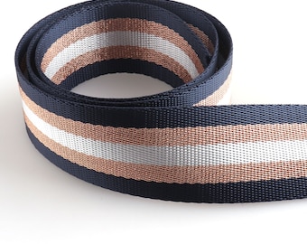 1 1/2" Dark Blue Webbing,Striped nylon webbing,upholstery webbing,striped  ribbon,Bag straps ,handbag supplies By the Yard-38MM