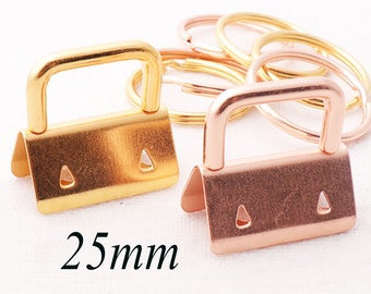 1" Key Fob Hardware,10 sets Rose Gold/Gold Key Fob Hardware with Rings,25mm Key Rings for Webbing Wristlets Fabric Key Chains(kf96)