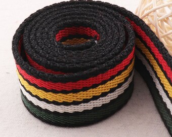 1 1/2" Multicolored Black Striped Twill Cotton Webbing,Ribbon Heavy Weight Tote Straps,Totes Belts Strap Tape Bag Handle-38MM(WB208)
