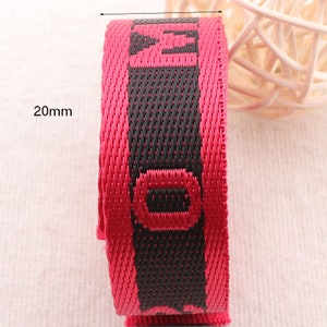 Red Black Striped Webbing Letters&quot;MOSCHINO&quot;SmoothRibbon Black Edge Totes Belts Tape Bag Handle Bag Purse Straps 3/4&quot;(20mm)(WB0286)