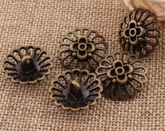 6 Metal Buttons 3/4"(20mm)Antique Bronze Round Shank Hollow Out Buttons Jewelry Coat Sweater Clothing Leather Crafts(B04)