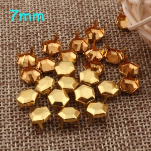 100 PCS Gold Round Rivet Nailhead Studs,Fastener Brads Snaps Studs,Prong Leather Craft Rivet,Belt Rivet Bedazzler-7mm(MD01)