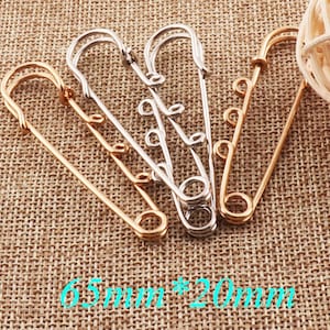 10 Pcs Safety Pins Loops Charms Jewelry Tag Metal Craft Silver Gold Safety Pins Fasteners Safety Pins Charms-65mm