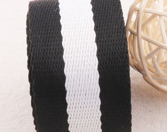 1 1/4 "(32 mm), cinta de correas de algodón suave a rayas blancas y negras, bolsa pesada, correas para bolso, cinturones, asa para bolsa con cinta (WB269)