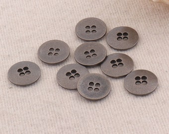 20pcs Little Metal Buttons 4 Holes Ancient Silver Flat Metal Button Wrap Clasps Coat Sweater Clothing Leather 1/2"(12mm)(lb92)