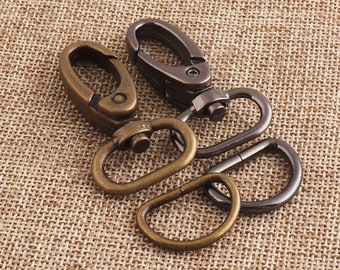 20MM Lobster Swivel Clasps with D Ring Gunmetal Lobster Clasp Connector D Ring Buckle Clasp Trigger Snap for Purse Bag Webbing 6 Sets