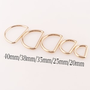 10 Pcs Pale Gold D Rings,Belt Purse Bag Connector D-Ring Findings for Belts Bag Landyard Leather Craft-40MM/38MM/35MM/25MM/25MM