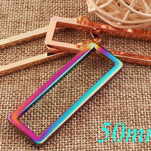 6 Rainbow/Gold/Rose Gold Rectangle Rings,Webbing Purse Buckle,Square Rings,Rectangular Wire Loops,2&quot;(50mm)wire rings,bag rings(SB08)
