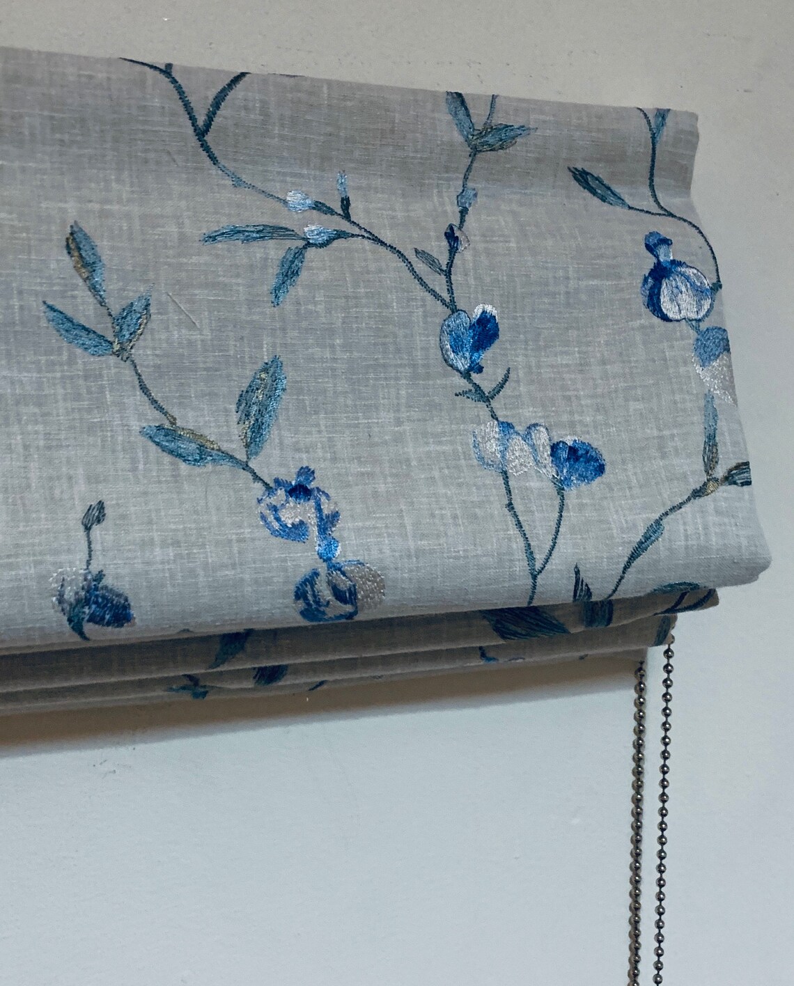Navy Floral Roman Blind Made to Measure Embroidered Linen Etsy
