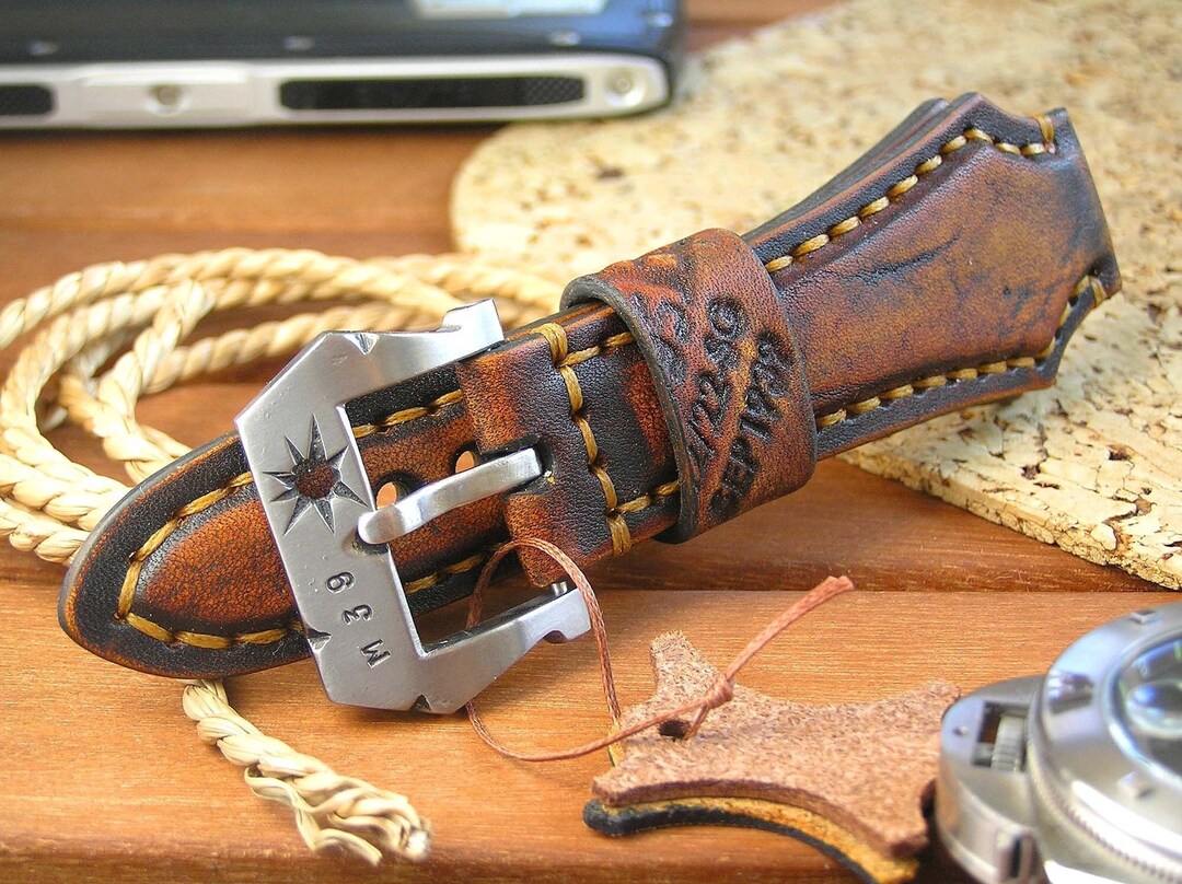 Watch Strap 22mm Brown. Men Genuine Leather Watch Band. Handmade Watch Strap Vintage Style. Best ...