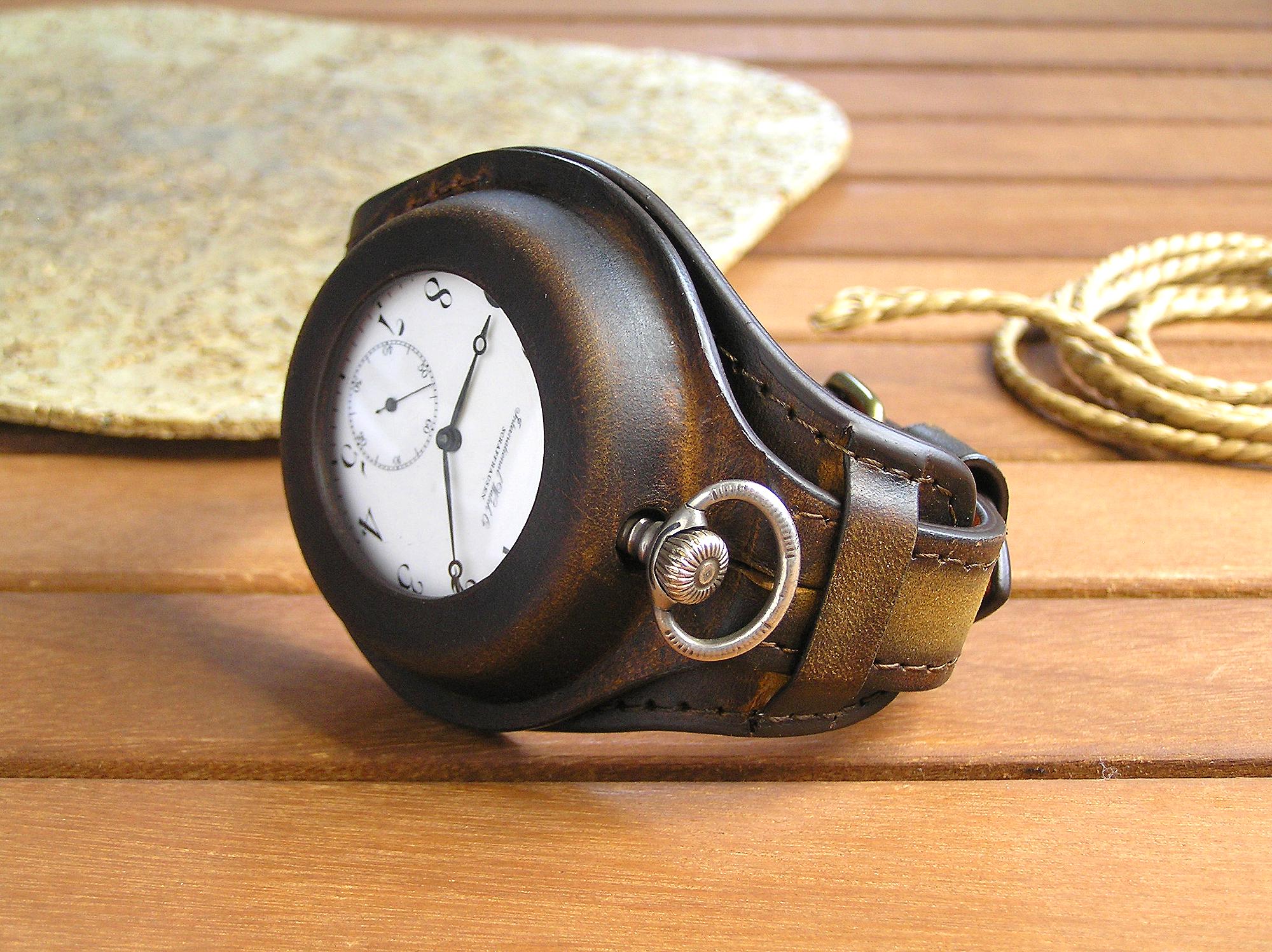 Vintage Leather Trench Watch Strap, WWI Style Pocket Watch Wrist