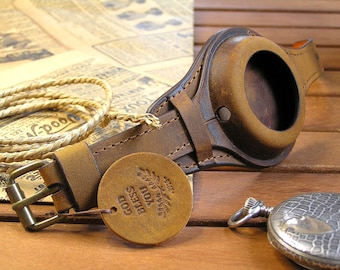 Watch strap for pocket watch 42-45mm vintage style. Brown leather pocket watch band. Pocket watch bracelet holder WW1. Gift for grandpa