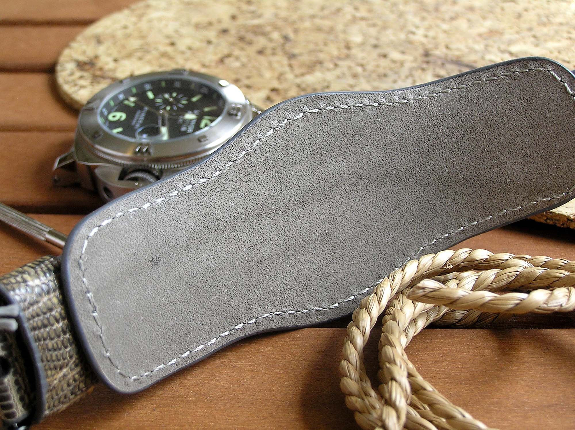 Leder Uhrenarmband 22mm Schwarz Grau Echte Eidechse Bund