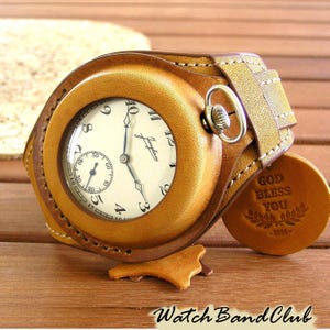 Bracelet montre gousset jaune. Dragonne de poche 42-45 mm. Bracelet de montre de poche. Bracelet pour montre de poche vintage en cuir de la Première Guerre mondiale fait main. Cadeau pour grand-père.