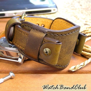Handmade Brown Leather Watch Strap 22mm: Vintage Military Style Wristwatch bund band