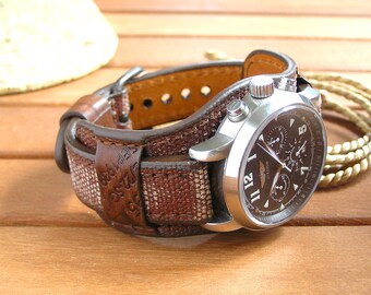 Correa de reloj marron de 22 mm de cuero hecha a mano con diseno militar. Correa de muneca estilo vintage. Banda de brazalete de reloj para hombre. Regalo de hombre. Etsy Espana