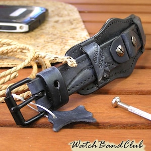 20mm watch strap leather black. Wristwatch strap handmade man. Watch bund band vintage. leather cuff watch bracelet. Mens wristwatch bands.