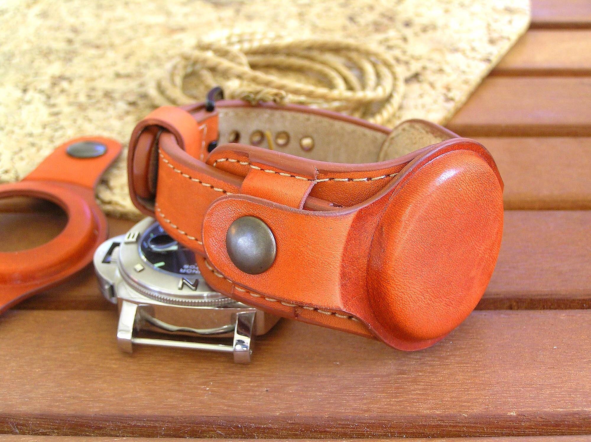 Leather watch band with cover discount