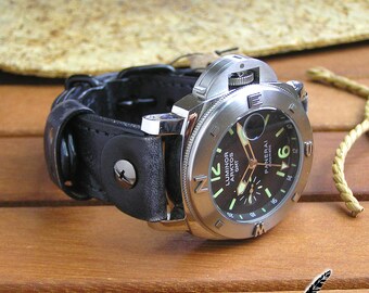 Leather Watch Strap Handmade 22 mm Black | Genuine Leather Watch Band | Laco Vintage Watch Strap for Men
