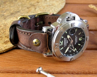 Correa de reloj de cuero marrón hecha a mano de 22 mm – Estilo militar vintage de piloto de la Segunda Guerra Mundial
